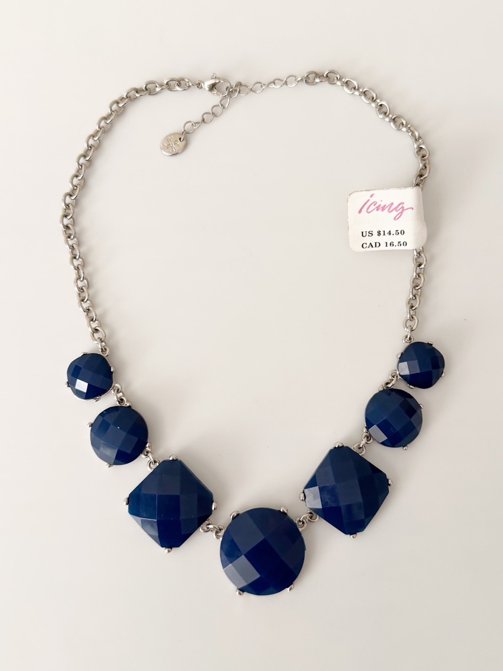 ICING Blue Silver Tone Statement Necklace New